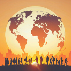 Fototapeta premium illustration of people standing facing the earth celebrating population day