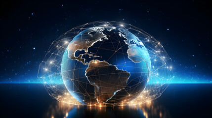 digital world, centered on America, enables global connectivity, high-speed data transfer, cyber technology, information exchange, and international communication.