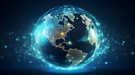 Fototapeta premium digital world, centered on America, enables global connectivity, high-speed data transfer, cyber technology, information exchange, and international communication.