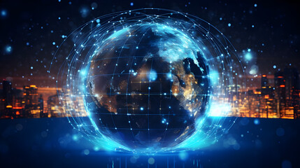 Obraz premium digital world, centered on America, enables global connectivity, high-speed data transfer, cyber technology, information exchange, and international communication.
