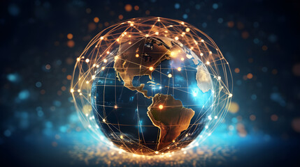 digital world, centered on America, enables global connectivity, high-speed data transfer, cyber technology, information exchange, and international communication.