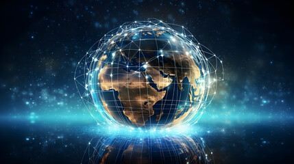 Obraz premium digital world, centered on America, enables global connectivity, high-speed data transfer, cyber technology, information exchange, and international communication.