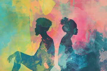 Couple in Colorful Abstract Background