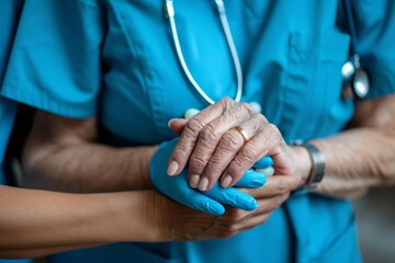 nurse holding senior patients hand showing kindness and support healthcare retirement home photography