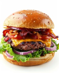 Gourmet Bacon Cheeseburger Isolated on White Background. Generative AI.