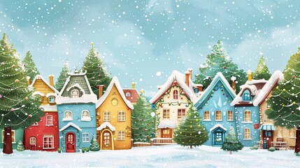 A Cozy Christmas Village with Colorful Houses