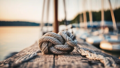 Sailing knot close up with blurred background, ai