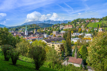 Obraz premium The city of Feldkirch with Swiss Mountains in the background, State of Vorarlberg, Austria.