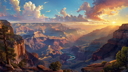 grand canyon, anime manga illustration, wallpaper, cover