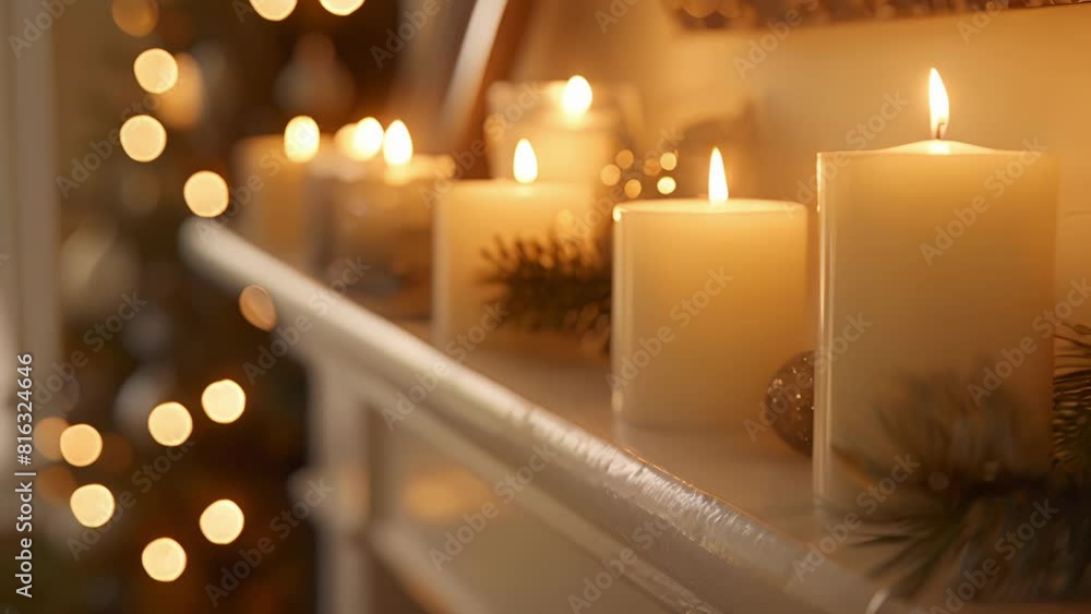 Poster decorative candles line the mantel casting flickering shadows and adding an extra layer of ambiance 