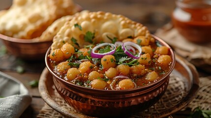 Chole Bhature street food in India, fresh foods in minimal style