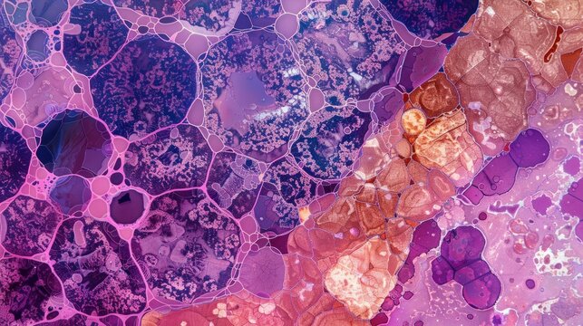 Examining a tissue section of ductal cell carcinoma and adenocarcinoma from human breast cancer under a microscope using an H E stain for a pathology diagnosis a key medical concept Magnifi