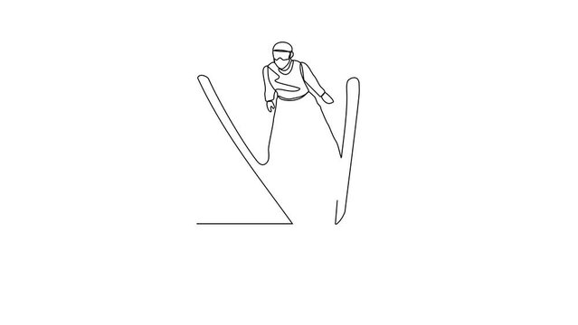 Animated self drawing of ski jumping sports video illustration. Ski jumping sports design in simple linear continuous style video concept. Sports themes design for your asset design video illustration