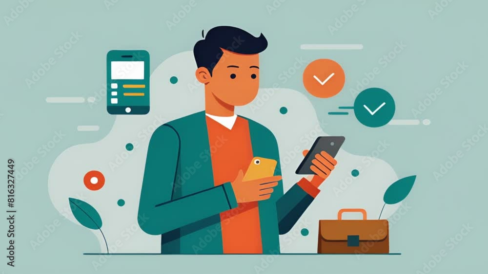 Aufkleber a man scrolling through his phone on his daily commute using a budgeting app to make adjustments to 
