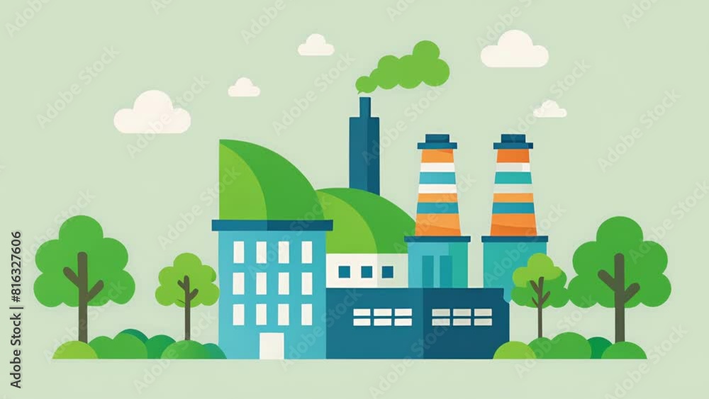 Poster a drawing of a factory with pollution pouring out of it contrasted with a clean green factory with t