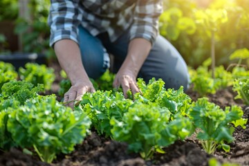 Gardener Tending to a Fresh Lettuce Harvest