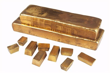Gold Bars with Individual Bricks on a White Surface