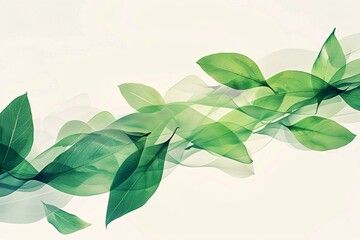 Abstract Art Print with Green Leaves and Branch Design