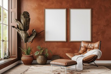 Poster Mockup in Brown Scandinavian Interior created with Generative AI
