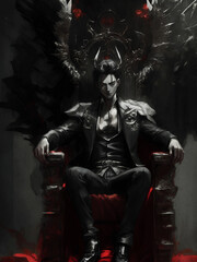 Fallen Angel sitting on the throne. Anime character, dark portrait