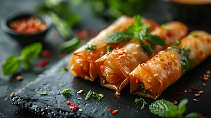 Spring rolls street food in Vietnam, fresh foods in minimal style