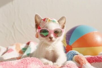 Adorable Kitten in a Playful Beach Scene