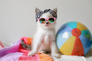 Kitten Chic: Fashion-Forward Feline in Sunglasses and Bandana