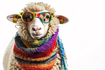 Sheep Fashionista: Stylish Sheep in Colorful Scarf and Sunglasses