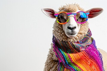 Colorful Rainbow Scarf on Sheep's Neck