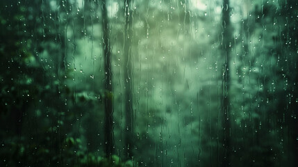 Rainy Forest Greenery,, Blurred backdrop with soft lighting and raindrops
