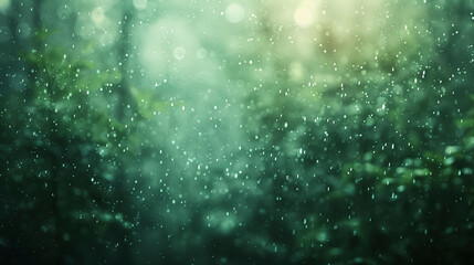 Rainy Forest Greenery,, Blurred backdrop with soft lighting and raindrops