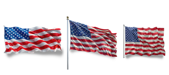 American flag set on transparent background