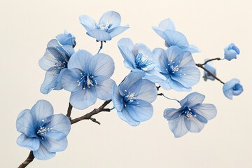 Vibrant Blue Flower Branches with Detailed Petals and Stems