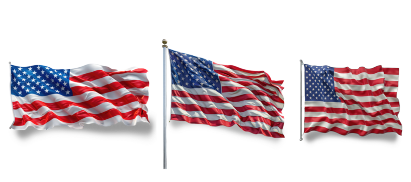 American flag set on transparent background