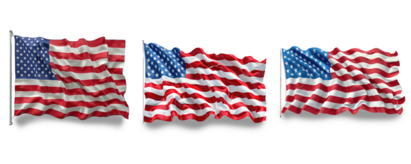 American flags collection on transparent background