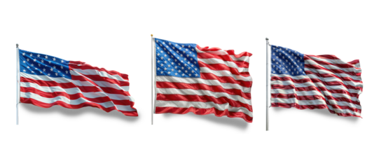 American flags collection on transparent background