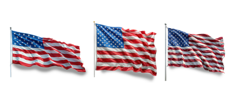 American flags collection on transparent background