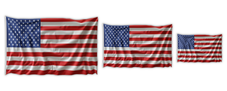 American flags collection on transparent background