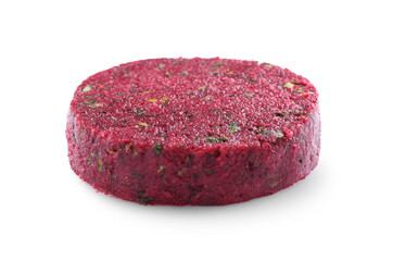 Uncooked beetroot cutlet isolated on white. Vegetarian product