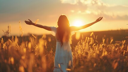 Enjoyment - free happy woman enjoying sunset