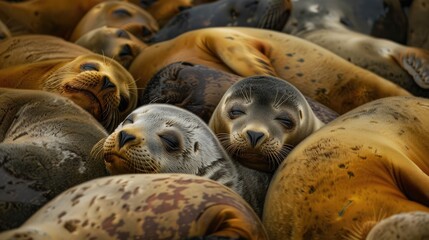 Seal without ears sleeps in packs
