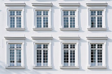 Elegant Row of Bay Windows on a White Building Facade
