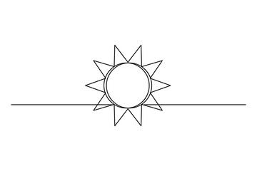 Minimalist illustration of the sun on the horizon, drawn with a single line, featuring a simple and clean design.