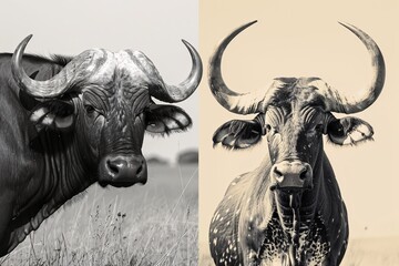 Wildlife Duality: African Wildebeest and Asian Water Buffalo