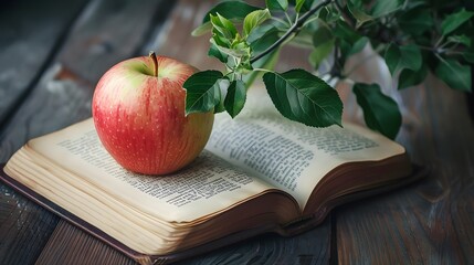 Fresh apple and open book - Powered by Adobe