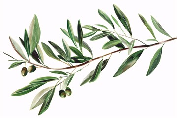 Illustration of an Olive Branch with Green Leaves and Olives