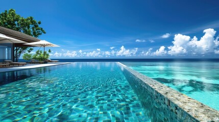 Luxurious Infinity Pool Overlooking the Serene Ocean under a Clear Blue Sky