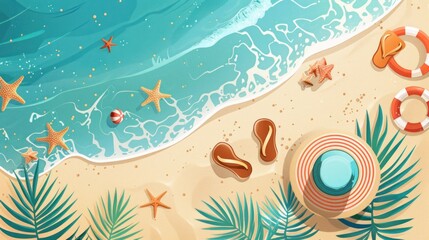 A banner featuring beach elements and a top-down view of the sea.