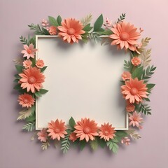Fototapeta premium greeting card decorated floral frame high resolution with minimal border 3D Design
