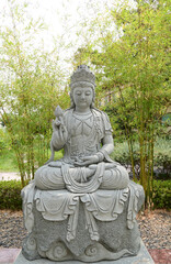 BANGKOK, THAILAND - May 16, 2024: Chinese God Statue in Fo Guang Shan Temple Bangkok with natural background is one of famous tourist attractions in Thailand.